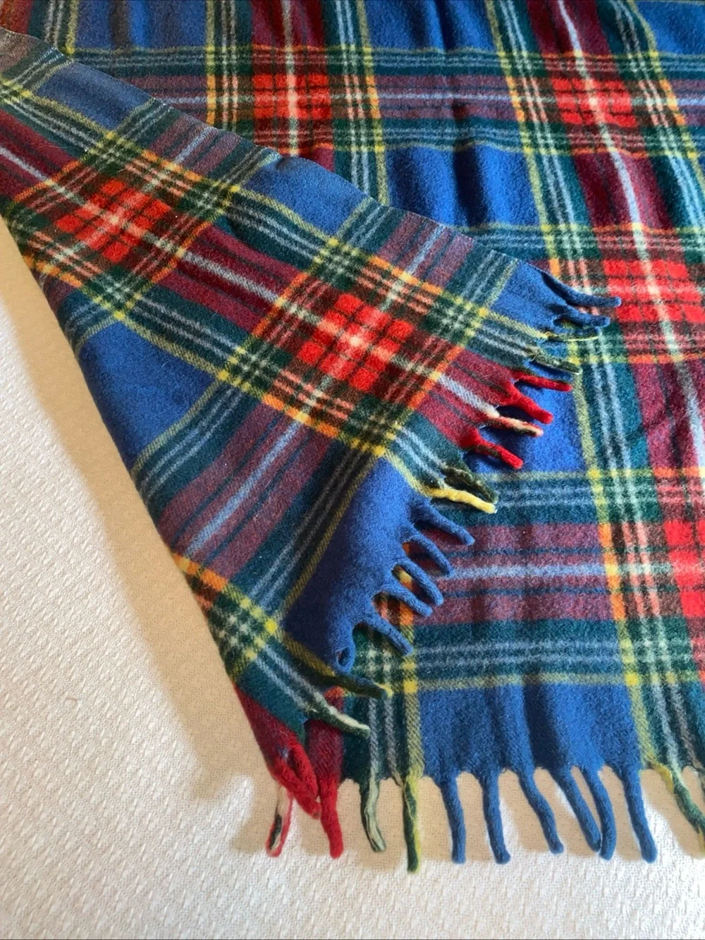 Vintage Ottawa Valley 100% Wool Blanket Red Plaid 56” x 62” Incl Fringe -AA17